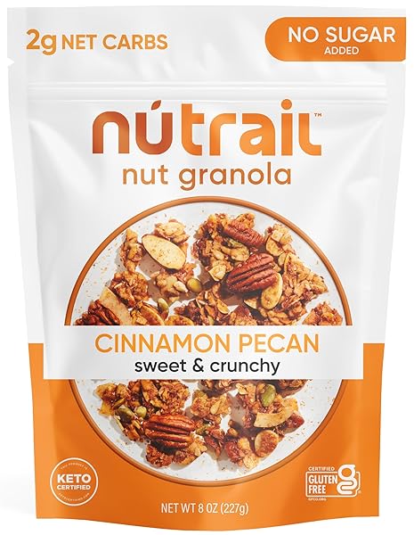 NUTRAIL NUT GRANOLA CEREAL, CINNAMON PECAN, NO SUGAR ADDED, GLUTEN FREE, GRAIN FREE, KETO, LOW CARB, HEALTHY BREAKFAST 8 OZ. 1 COUNT