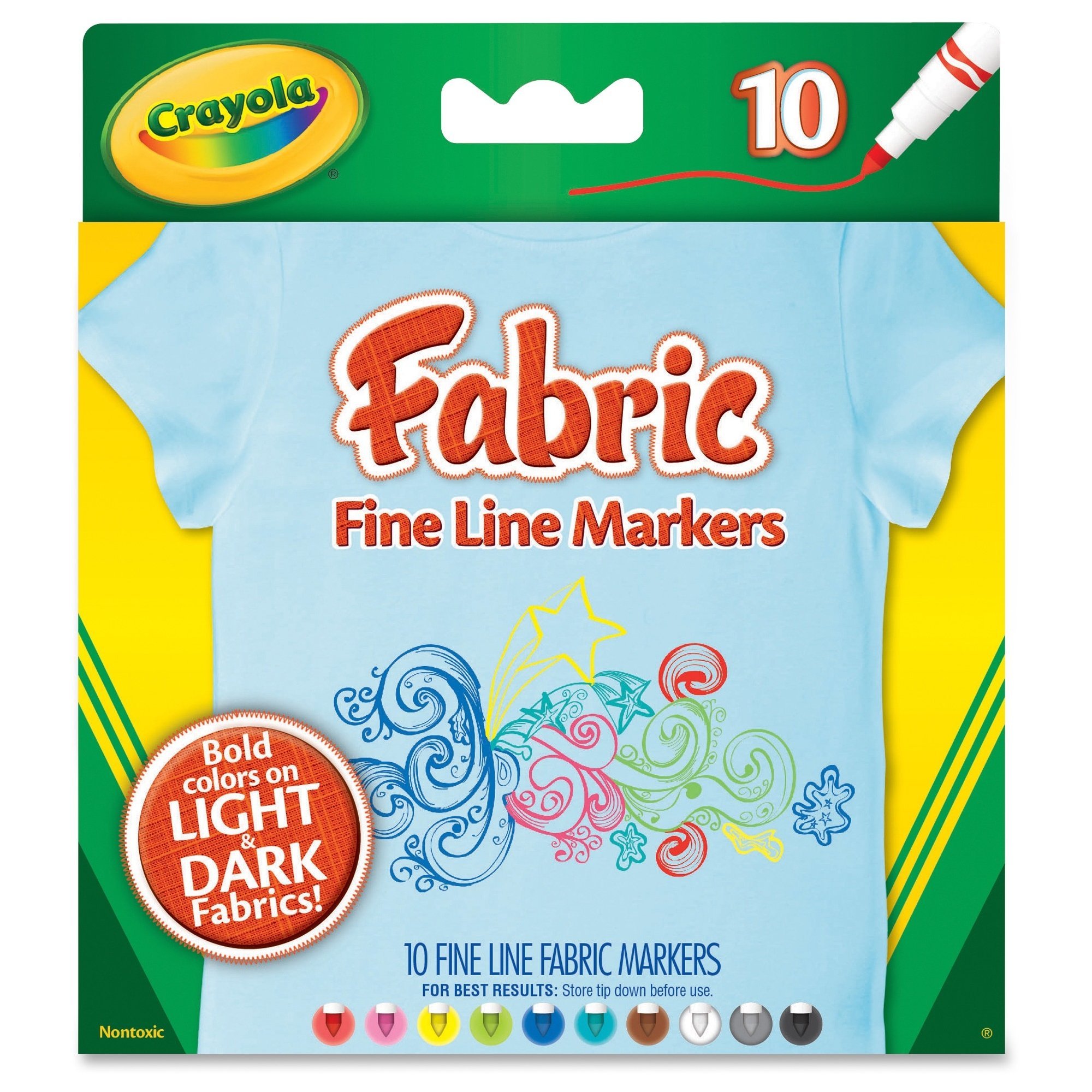 Crayola Fabric Markers, At Home Crafts for Kids, Fine Tip, Assorted Colors, Set of 10
