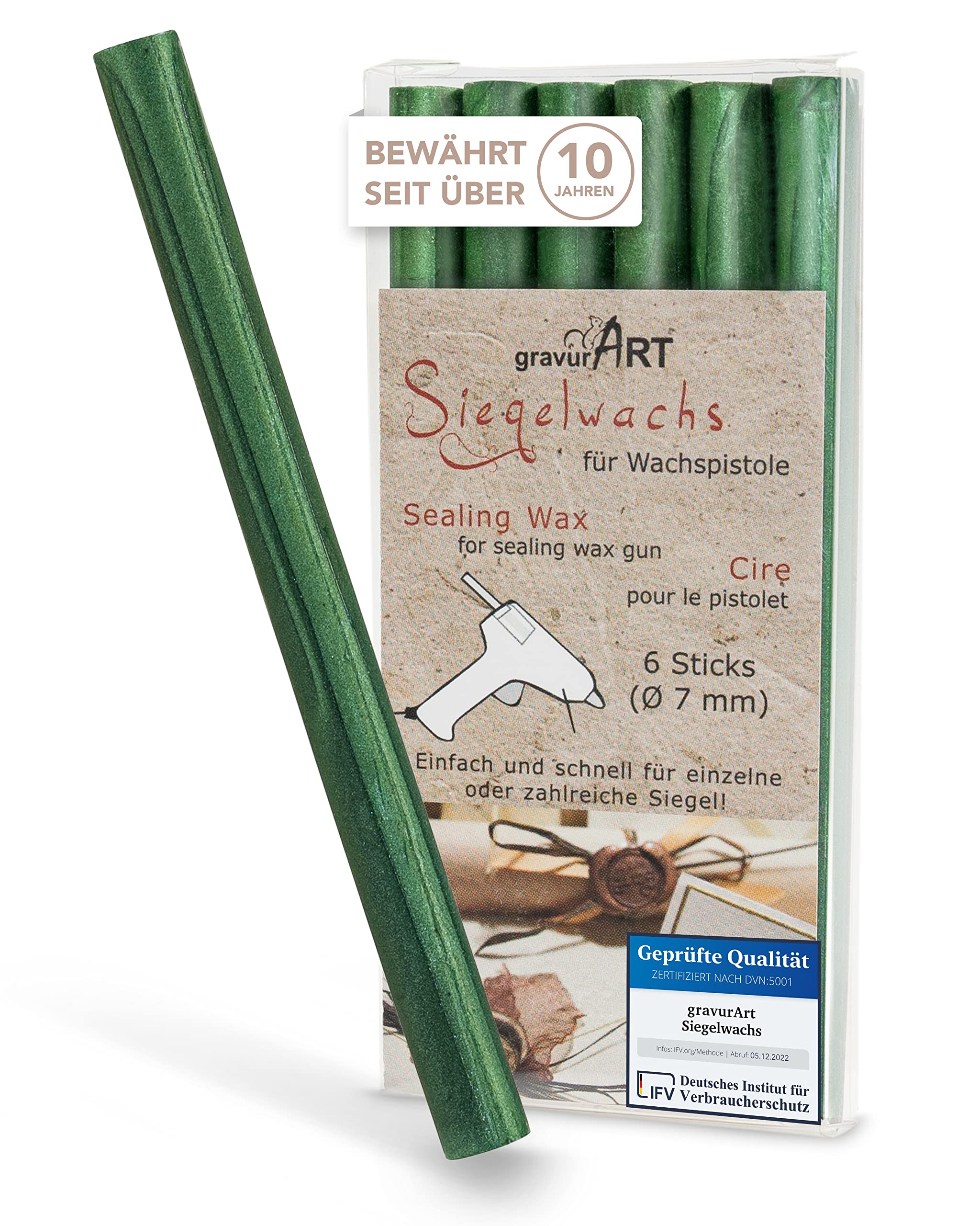 gravurART sealing wax (flexible) for wax gun - 6 sticks Grün Perlmutt