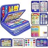 12-page Toddler Busy Board Montessori Toys, Busy Book for Toddlers, Boy Girl Birthday Gift,Toddler Activity Book, 24 in 1 Activity Sensory Toys for Motor Skills, Travel Toy for Car Airplane (Blue)