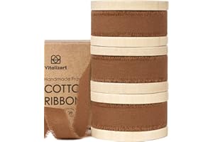 Vitalizart 3 Rolls Handmade Fringe Natural Cotton Ribbon 5/8" x 21Yd Eco-Friendly Brown Ribbons for Wedding Invites Bridal Bo
