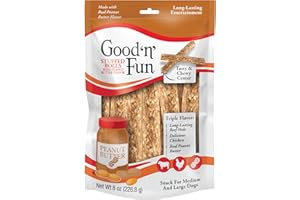 Good 'n' Fun Triple Flavor Stuffed Rolls with Peanut Butter Flavor, 8 Ounce, Treat Your Dog to Long-Lasting Rawhide Chews