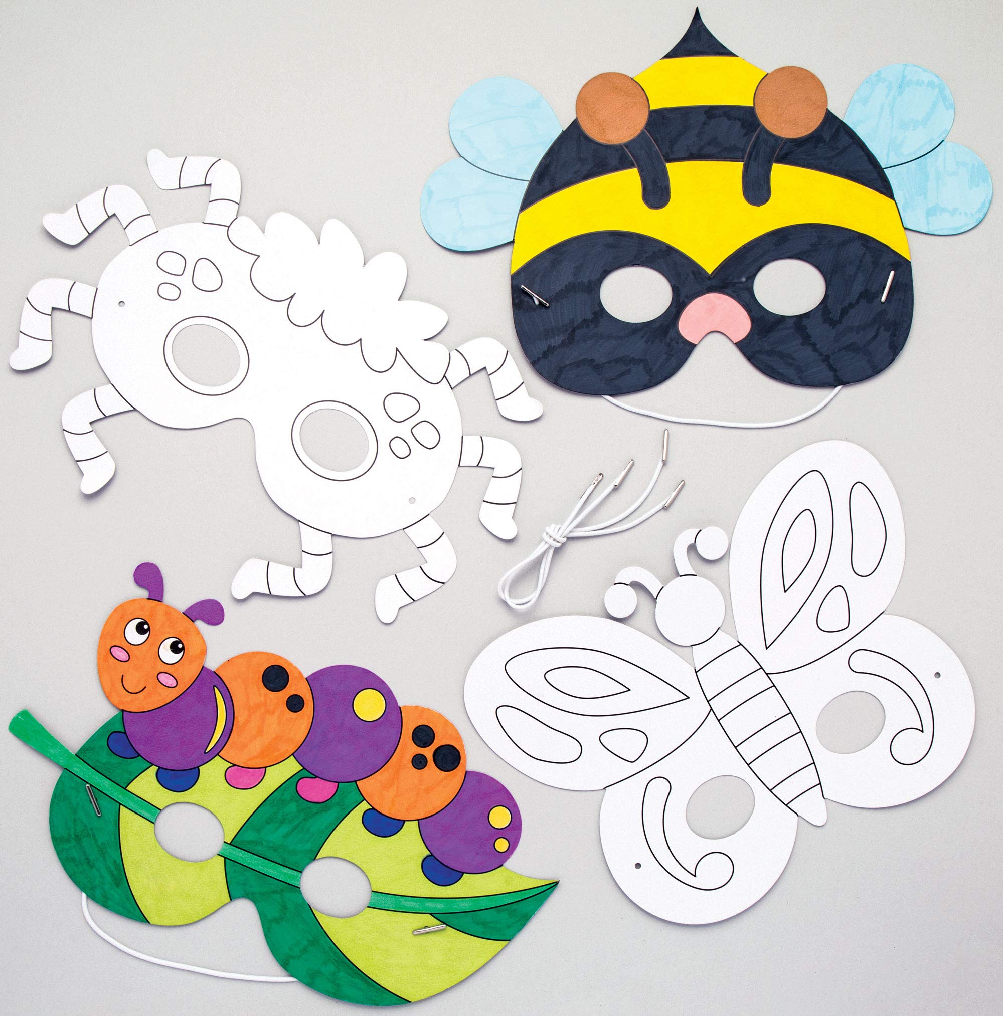 Baker Ross AW222 Bug Colour In Masks - Pack of 8, Colouring Craft Kits for Kids Arts and Craft Activities