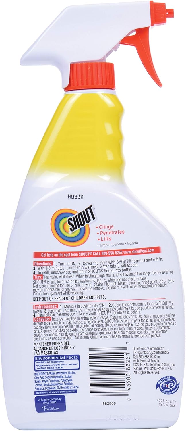 Shout Triple-Acting Laundry Stain Remover Spray Bottle for Everyday Stains, 30 fl oz Value Pack: Everything Else