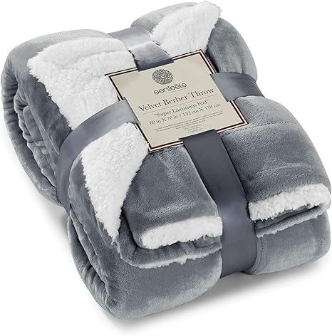 Amazon Com Genteele Sherpa Throw Blanket Super Soft Reversible Ultra Luxurious Plush Blanket 60 Inches X 70 Inches Gray White Home Kitchen