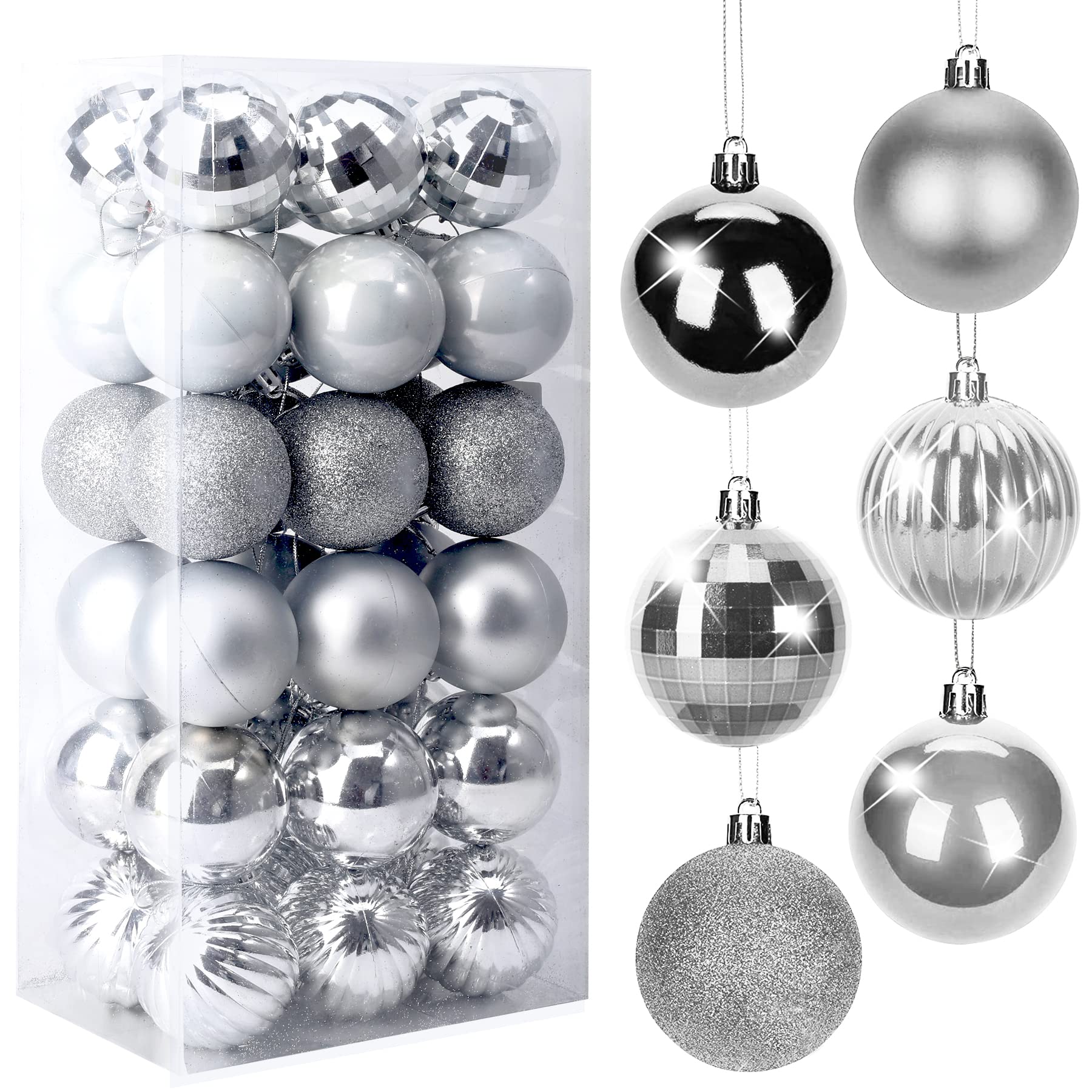 Christmas Baubles, 36Pcs Christmas Tree Baubles Set, 1.6"/4cm Shatterproof Xmas Balls Decorations, Large Xmas Baubles, for Holiday Wedding Party Ornaments