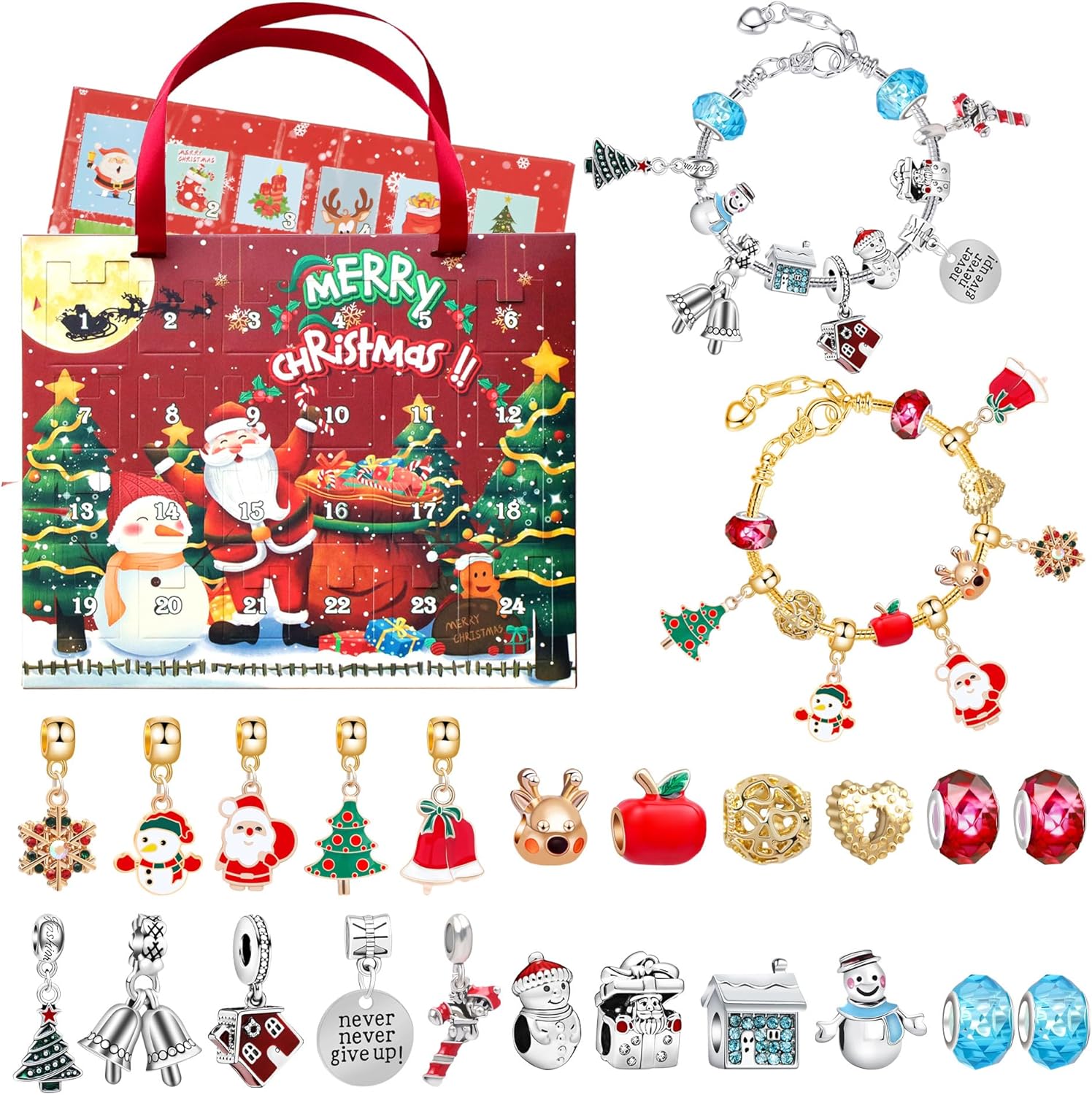 Advent Calendars - Christmas Gifts Advent Calendar Bracelet For 2023 Grils, 24 Days Xmas Countdown Calendar Elf Bracelets DIY Set For Kids, 24 Days DIY Christmas Charm Bracelet Gifts For Teens Toddler Adult Women