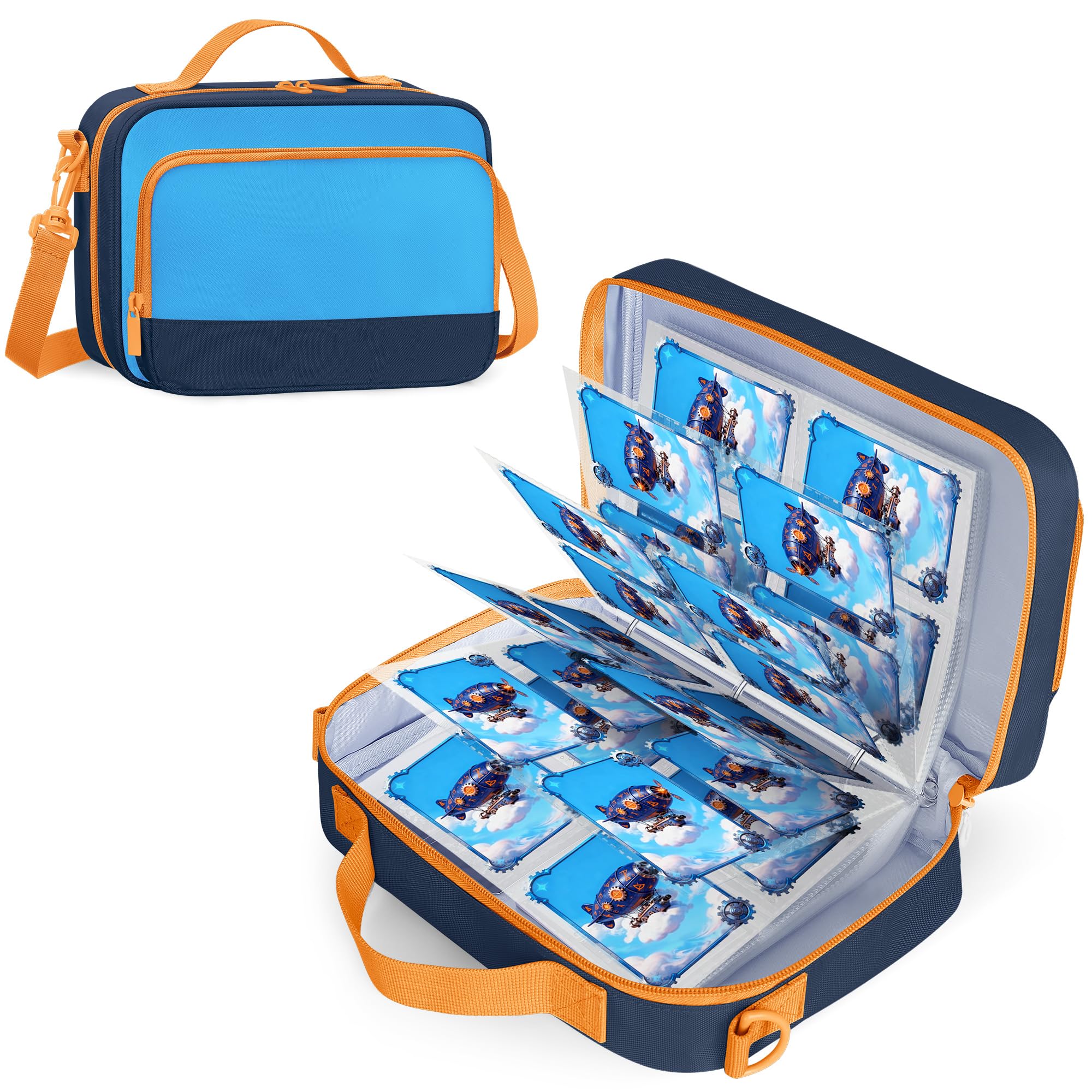 LoDrid Card Binder Compatible with Yoto Card, 4 Pocket 409 Cards Holder Album with 50 Removable Sleeves, Binder Book Display Organizer Case for Game, Sport, Trading Cards, Handle and Shoulder Strap