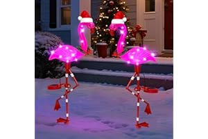 EDOF Solar Garden Lights Christmas Decorations Outdoor Waterproof,2 Packs Solar Flamingo Light,Birthday Xmas Gifts for Women Mom,Pink Flamingo Garden Statue,Decorative Lights for Yard Art Patio Porch Lawn