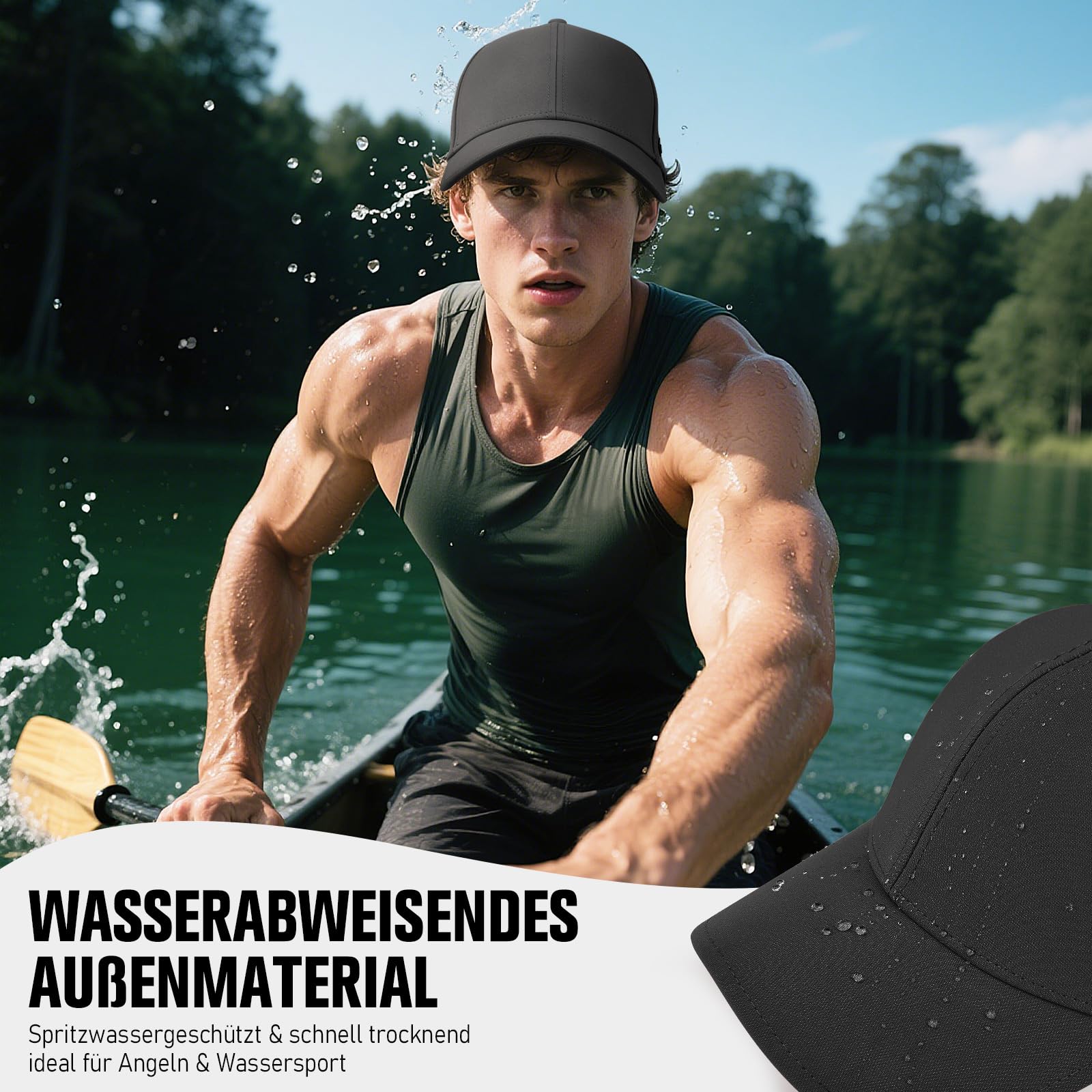 AOPREL Baseball Cap Herren Damen, Wasserdicht Basecap, Atmungsaktivem UV-Schutz Baseball Kappe für Outdoor-Aktivitäten, Golf, Tennis (DE/NL/SE/PL, Alphanumerisch, Einheitsgröße, Schwarz) 4