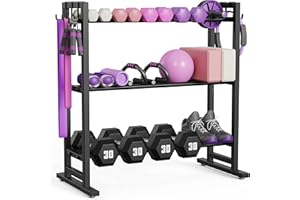 niffgaff 3 Tier Adjustable Dumbbell Rack, Weight Rack with Extended Base & Movable Hooks, 450 lb Capacity