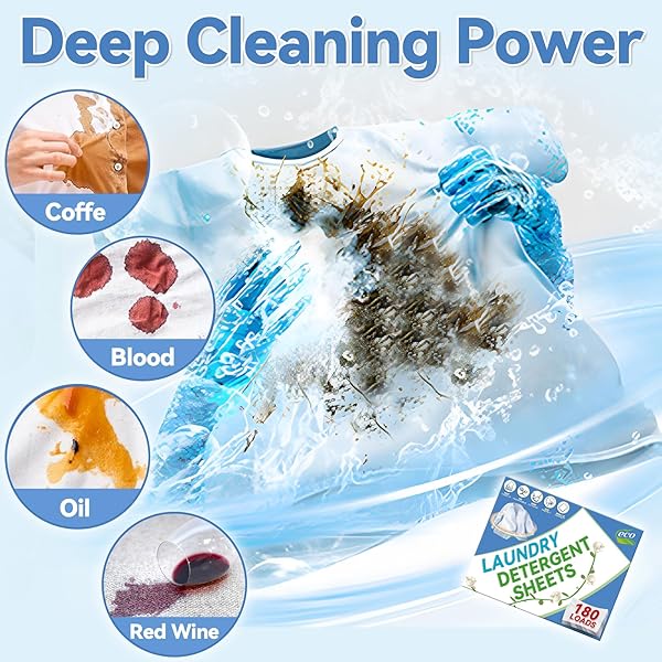 LAUNDRY DETERGENT SHEETS 180 LOADS, ECO-FRIENDLY LAUNDRY SHEETS, HYPOALLERGENIC COMPACT LAUNDRY DETERGENT, STAIN FIGHTING LAUNDRY SOAP SHEETS FOR HE MACHINE & HAND WASH HOME DORM TRAVEL FRESH SCENT