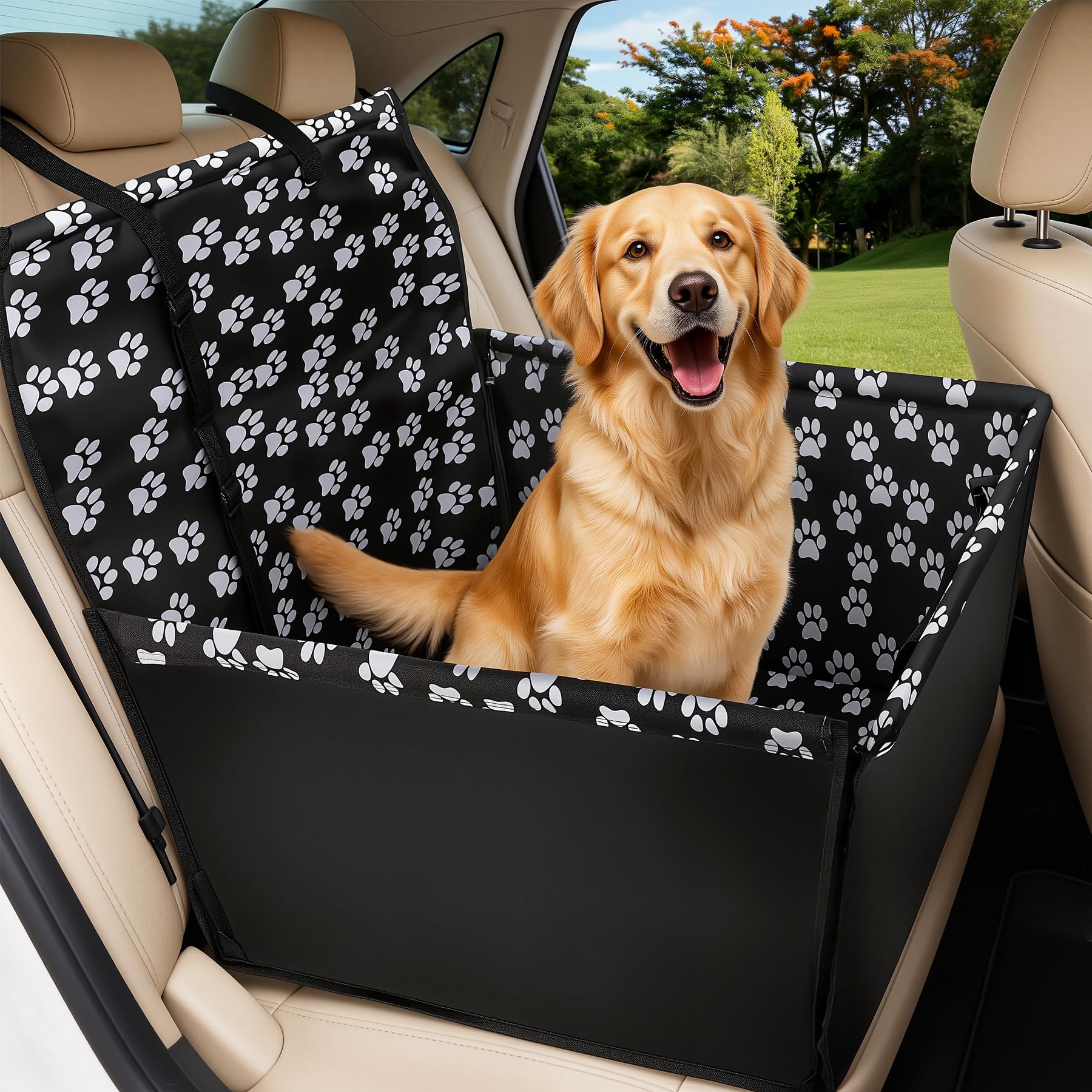 Wimypet 3-in-1 Dog Car Seat cover & Booster, 100% Waterproof Dog Car Bed with Safety Belt 68x57x33cm, Seat Protector for Medium Dogs, Convertible Cushion for Vehicle Back & Front Seats