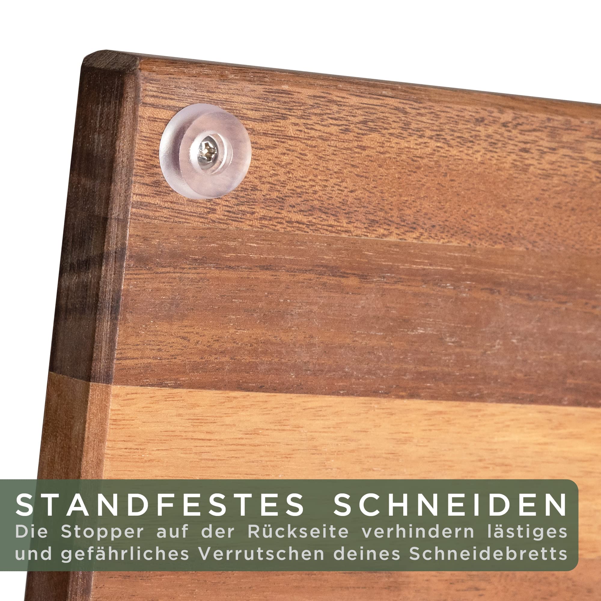 WALDWERK Schneidebrett 3er Set (40x30 / 33x24 / 26x18cm) aus massiver Akazie - Schneidebretter mit Brettständer - 2cm dicke Holzbretter mit Saftrille - Design Schneidebrett Set 5
