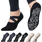 CoolMate Pilates Socks with Grips for Women, Yoga Socks, Crew Non Slip Women for Barre, Valentines Day Gifts for Her