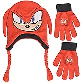 Concept One Sonic The Hedgehog Beanie Hat and Glove Set, Kids Knitted Winter Hat and Gloves