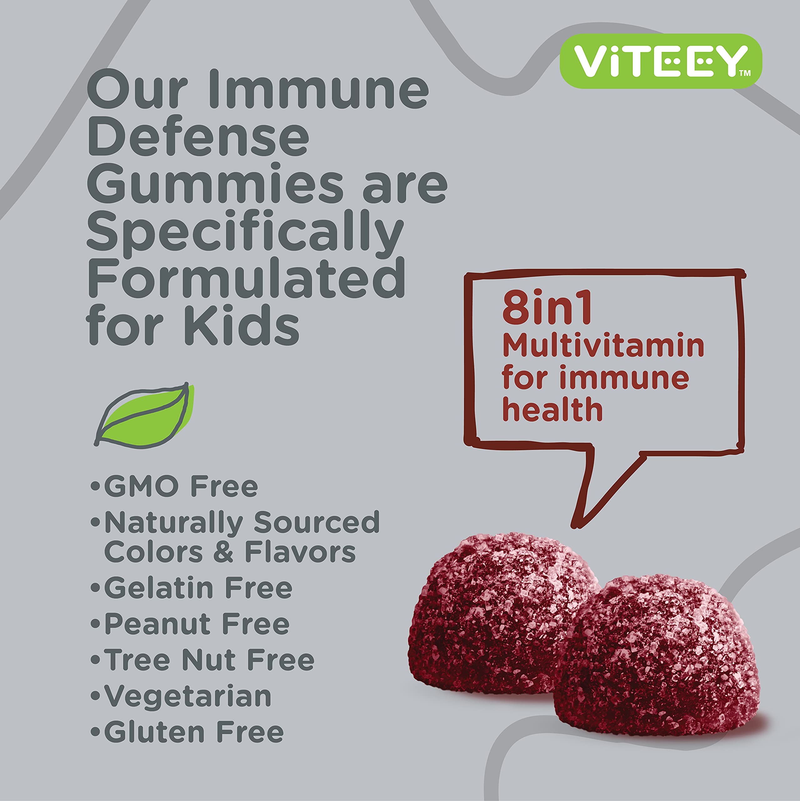 Viteey Kids Multivitamin Gummies with Probiotics - 8-1 Kids Vitamins for Immune Health Support with Vitamin C, D3, B12, B6, Zinc, Elderberry, Selenium - Vegetarian - Chewable Tasty Berry Flavored