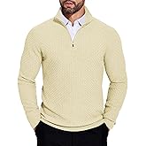 COOFANDY Men's Quarter Zip Sweaters Slim Fit Lightweight Knitted Mock Neck Pullover Casual Polo Sweaters