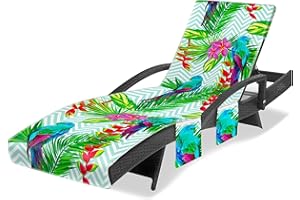 Ruikyhom Lounge Chair Towel Cover, Chaise Lounge Cover, Beach Chair Covers with 3 Pockets for Pool Sunbathing Beach Garden Courtyard Outdoor Trips, 85 x30 in, Bird and Flower(Green)