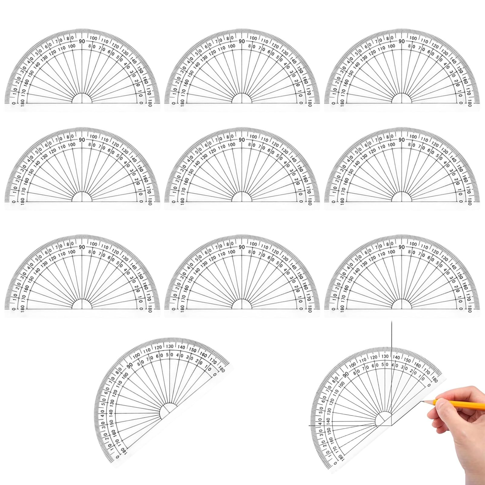 10 PCS 4 Inches Plastic Protractors 180 Degree Protractor for Students Teachers Office School Drafting and Measuring Math Tool for Angle Measurement with Semicircle