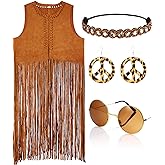 WILLBOND 60s 70s Women Hippie Costume Disco Outfits Fringe Vest Faux Suede Tassel Vest