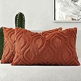 decorUhome Cozy Textured Throw Pillow Covers 12x20 Inch Set of 2, Soft Plush Faux Wool Rust Accent Couch Pillow Covers for Modern Farmhouse Sofa Bed Living Room