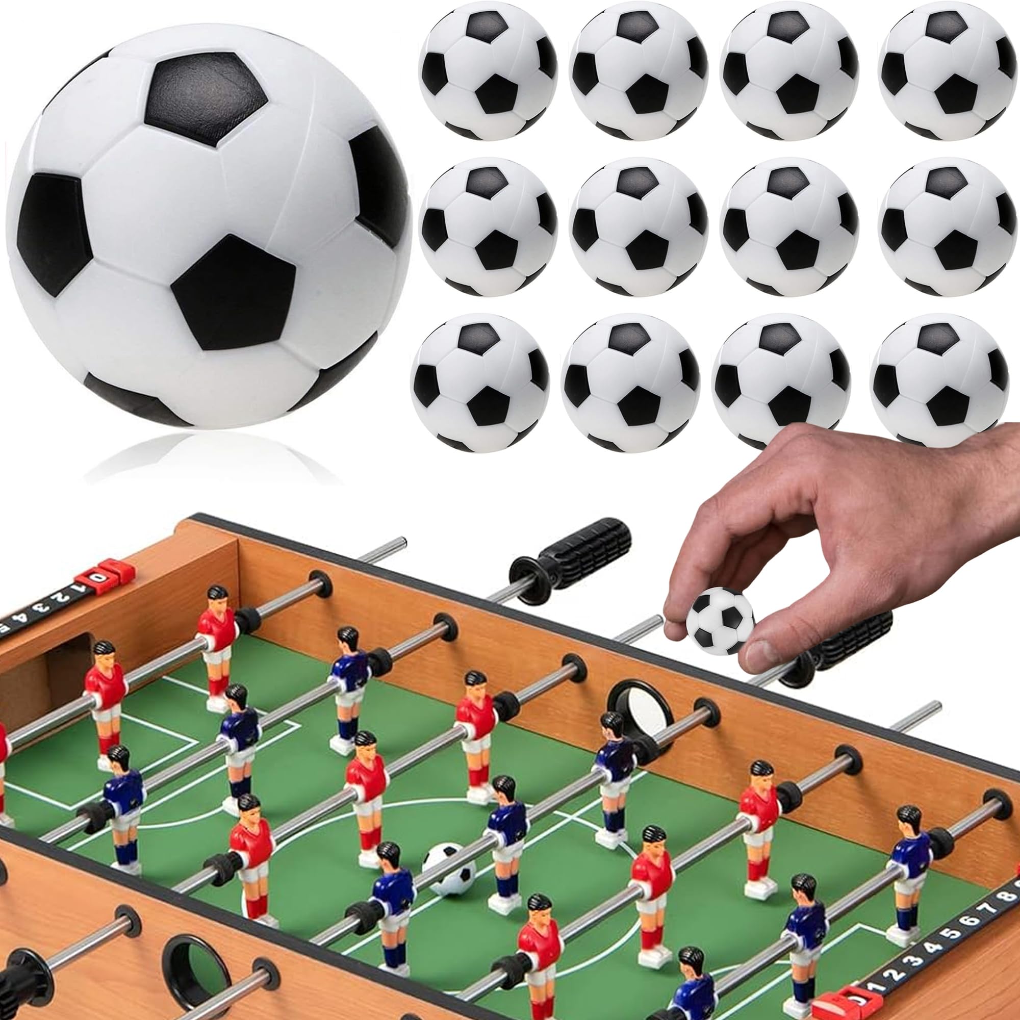 MINGZE 12pcs Table Soccer, 36mm Table Football Foosball Replacement Balls, Black and White Tabletop Soccer Balls Game Standard Size