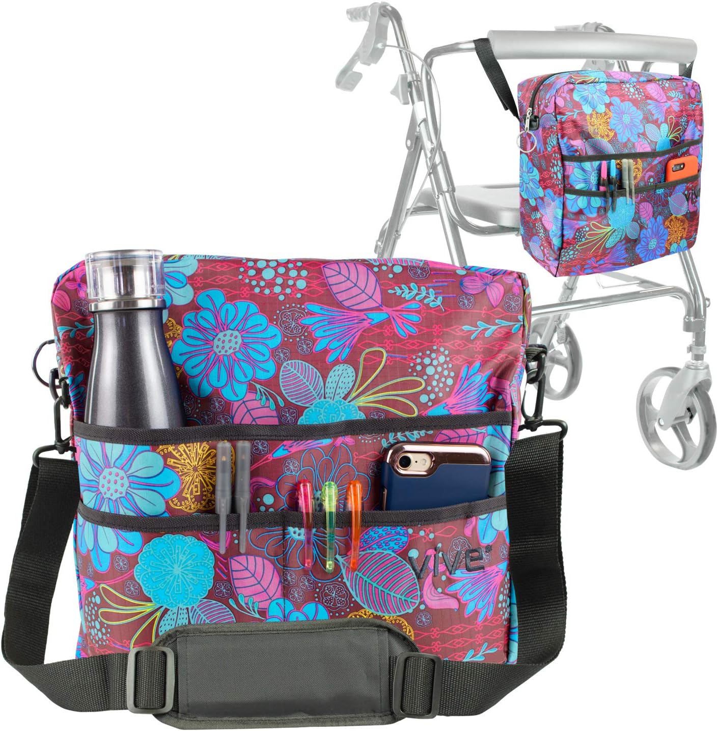 Vive Rollator Bag - Universal Travel Tote for Carrying Accessories on Wheelchair, Rolling Walkers & Transport Chairs - Lightweight Laptop Basket for Handicap, Disabled Medical Mobility Aid Pouch: Health & Personal Care