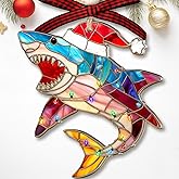 Shark Ornament 2025 - Shark Ornaments for Christmas Tree - Sharks Lovers Gifts for Women, Men, Girls, Ocean Lover - Ocean Christmas Ornaments - Acrylic Faux Stained Glass Sea Animal Ornament 2025