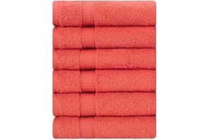 LA' HAM MAM FINE LIVING LA HAMMAM - 6 Pack 16” × 28” Turkish Cotton Hand Towels for Bathroom, Face, Hotel, Gym, & Spa | Extra Soft Feel Fingertip, Quick Dry and Highly Absorbent Luxury Premium Quality Towel Set - Coral