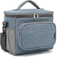 FlowFly Insulated Reusable Lunch Bag Adult Large Lunch Box for Women and Men with Adjustable Shoulder Strap,Front Zipper Pocket and Dual Large Mesh Side Pockets,Navy