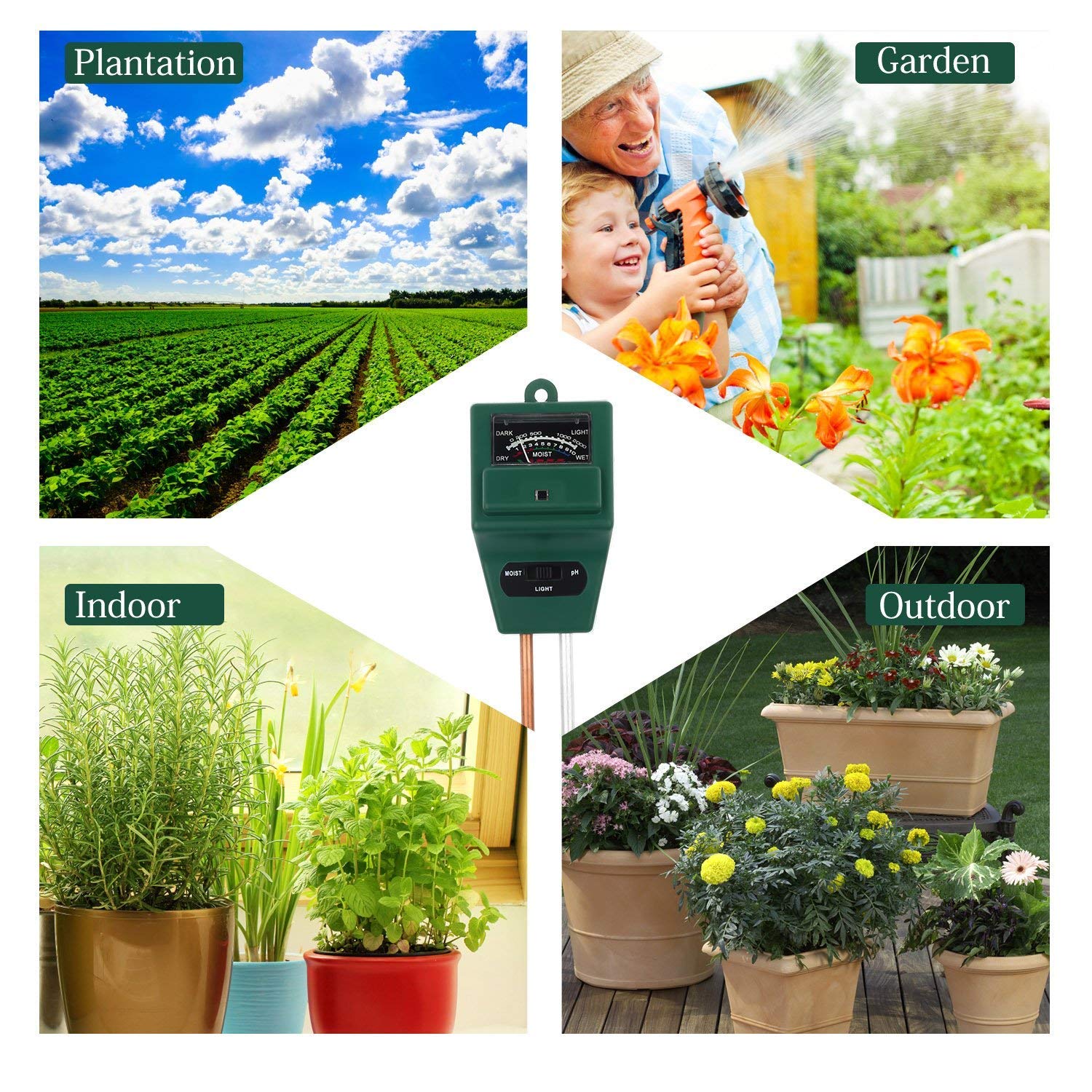 Aitere Soil pH Meter, MS01 3-in-1 Soil Moisture/Light/pH Tester Gardening Tool Kits for Plant Care, Great for Garden, Lawn, Farm, Indoor & Outdoor Use (Green)