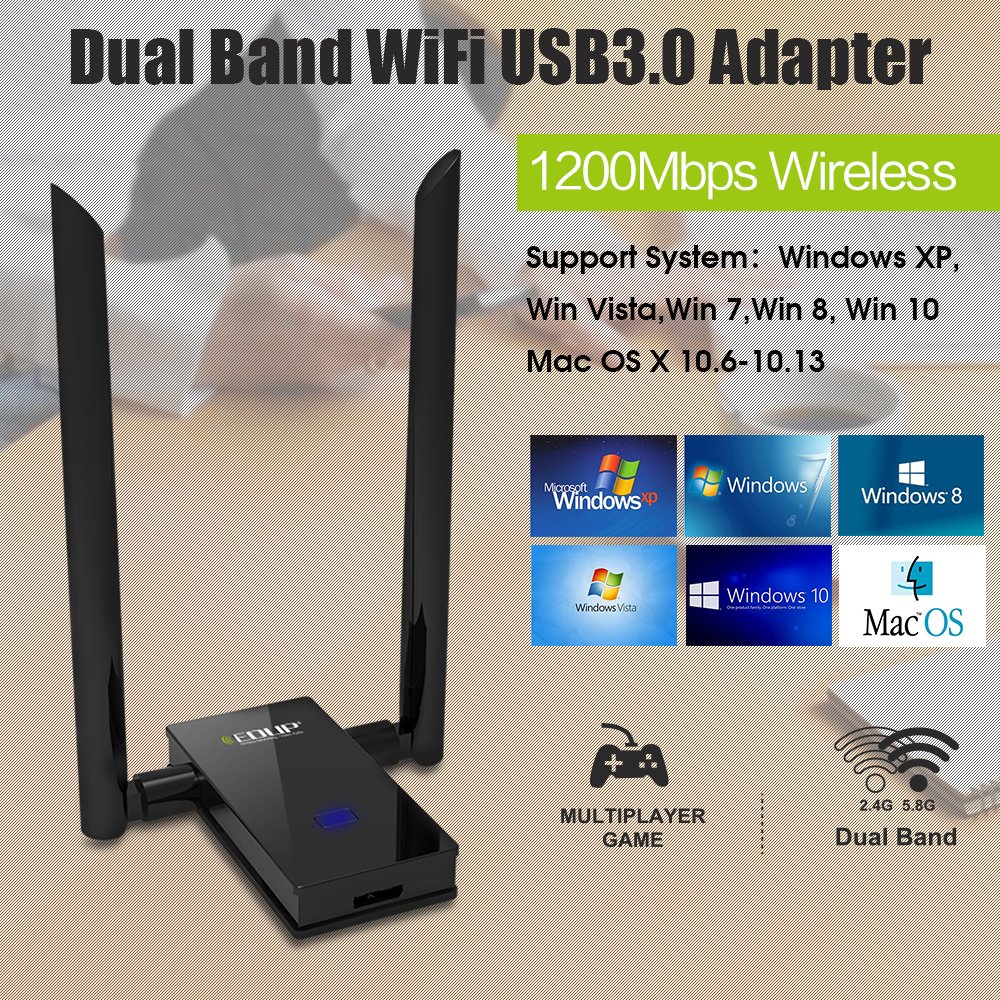 Cle WiFi USB, AC1200mbps USB WI-FI Adaptateur 5Ghz avec Antenne Dual Band 867mbit/s(5Ghz)+300Mbit/s (2.4Ghz) WiFi pour Windows10 / 8/7 / Vista/XP Mac 10.6-10.14OS