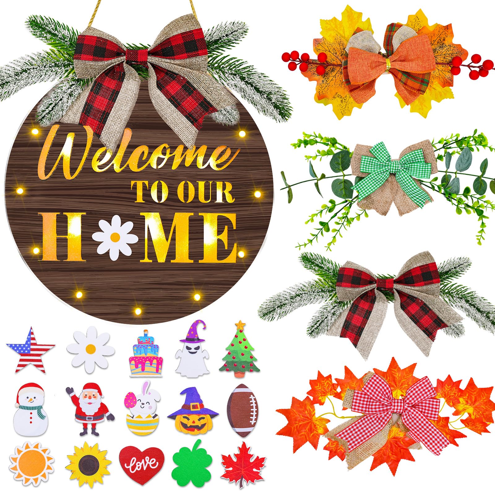 Dendrim Interchangeable Welcome Sign for Front Door with 4 Seasonal ...