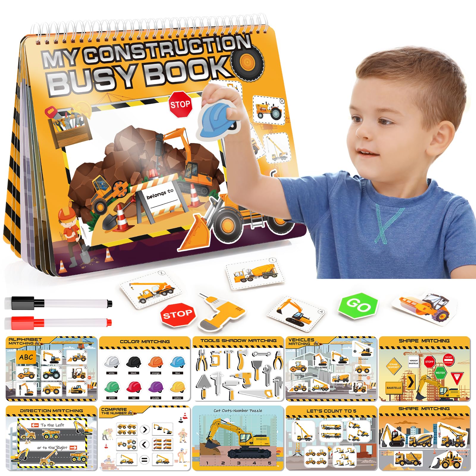 Photo 1 of Montessori Busy Book Learning Toys for 2 3 4 5 Year Old Toddlers,Construction Themes Pre K Preschool Learning Activities Workbooks,Autism Sensory Educational Toys Birthday Xmas Gifts for Kids 3-5 4-8