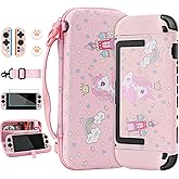 RHOTALL Pink Unicorn Carrying Case for Nintendo Switch 2 (2025) 7.9 Inch,Cute Protective Portable Travel Carry Case,Hard Shell Cover for Switch 2,Screen Protector, Shoulder Strap, 2 Thumb Caps - Girl