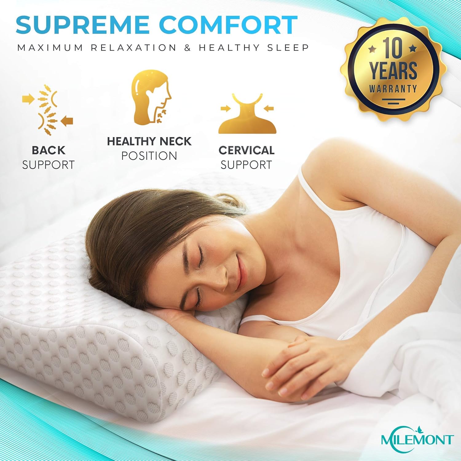 Milemont Memory Foam Pillow, Bed Pillows for Sleeping, Cervical Pillow for Neck, Orthopedic Contour Pillow Support for Back, Stomach, Side Sleepers, CertiPUR-US, Queen Size: Kitchen & Dining