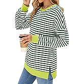 Fashionme 2025 Womens Striped Color Block Tunic Tops Side Slits Spring Long Sleeve T-Shirts Sweatshirt Crewneck Loose Trendy