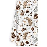 QEJ Fall Hedgehog Bathroom Hand Towels, Hedgehog Gifts, Kids Bathroom Decor, Cute Forest Animal Pine Cones Autumn Decorative Hand Towels for Kids Bath Room Washroom, 16x24 Inch