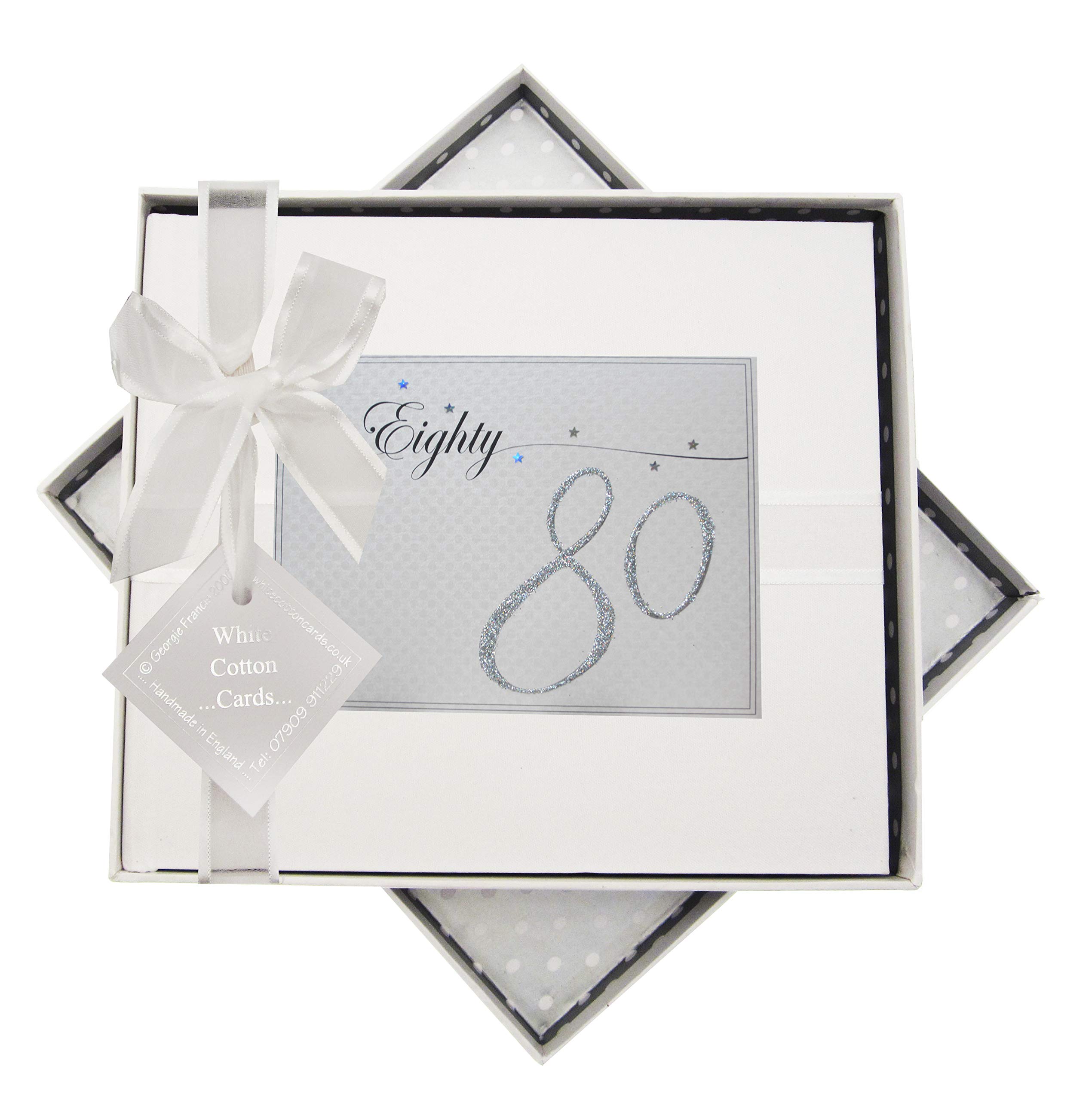 white cotton cards LLN80G Holographic Stars and Glitter "Eighty" Age 80 Birthday Guest Book