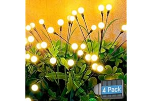 luckystyle Solar Garden Lights 4 Pack,2 Lighting Modes Fairy Lights with Artificial Green Leaves & Branches,32 LED Big Bulb Solar Lights Outdoor Waterproof Firefly Light for Yard Pathway Patio Decor