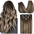 GOO GOO Clip in Hair Extensions Real Human Hair, Remy Human Hair Extensions Clip ins for Women, Natural Human Hair, 20inch 120g 7Pcs, 4/26/4 Balayage Chocolate Brown to Honey Blonde
