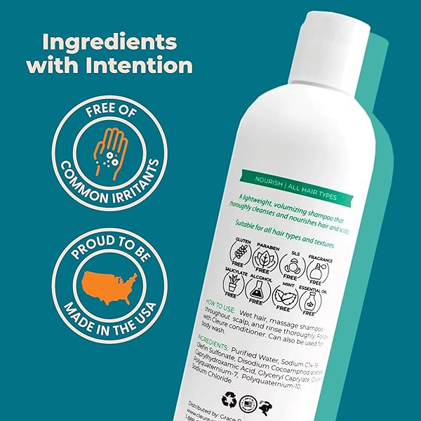 CLEURE HYPOALLERGENIC VOLUMIZING SHAMPOO FOR SENSITIVE SKIN – FRAGRANCE FREE, SLS FREE & PARABEN FREE (12 OZ, PACK OF 1)