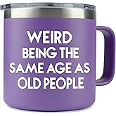 KLUBI 40th Birthday Gifts Women - Weird Being The Same Age As Old People 14oz 50th 60th Birthday Gifts for Women Over 60 Purple Bday Gift Ideas for Adults Cute Funny Celebration Gift for Elderly
