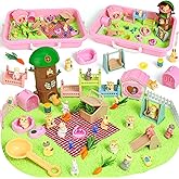 KNASON Rabbit and Hamster Sensory Bin,Play Sand Kit for Girls and Boys with 2.2lbs Sensory Sand and Box,Pet Sandbox Toys Role Pretend Play Beach Toy Birthday Present for Toddler Ages 3 4 5 6 7 8