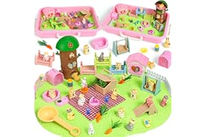 KNASON Rabbit and Hamster Sensory Bin,Play Sand Kit for Girls and Boys with 1 KG Sensory Sand and Box,Pet Sandbox Toys Role P