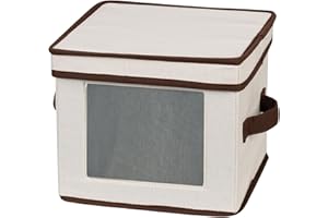 Household Essentials 532 Dinnerware Storage Box with Lid and Handles | Storage Bin for Dessert Plates or Bowls | Natural Canv
