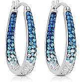 Savlano 14K White Gold Plated Inside Out Crystal Hoop Earrings For Women Comes With Savlano Gift Box