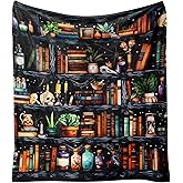 Yiyhuxf Book Lovers Blanket,Halloween Witches Bookshelf Skulls Black Cat Potions Fleece Blankets for Women Flannel Throw Blanket for Home Living Room Couch Bed Chair or Dorm Decor 60