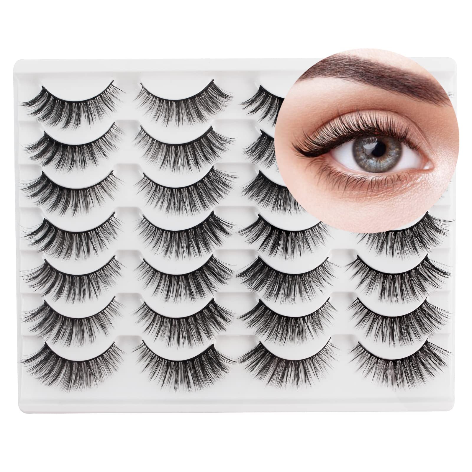 Cat Eye Lashes Natural Look 14 Pairs False Eyelashes 3D Fake Lashes Fluffy Wispy Faux Mink Lashes Strip Lashes Multipack by Glowingwin — image 1